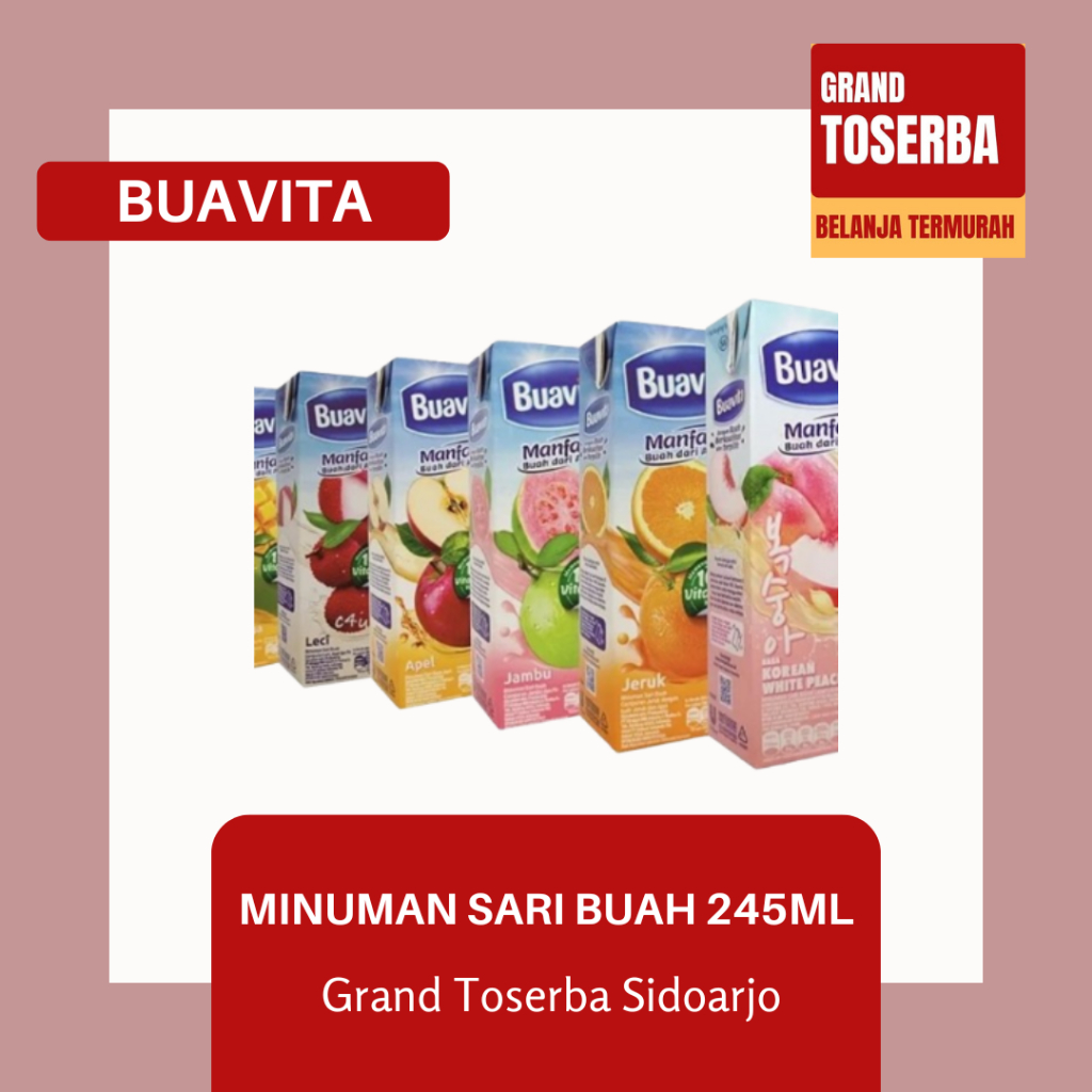 

BUAVITA MINUMAN SARI BUAH 245ML / JUS INSTAN JERUK, JAMBU, DAN LAINNYA / KAYA AKAN VITAMIN