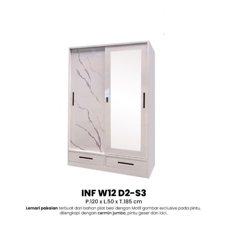 Lemari pakaian 2 Pintu / Steel Wardrobe + Laci - Lemari Pakaian Besi + Cermin Termurah Pontianak