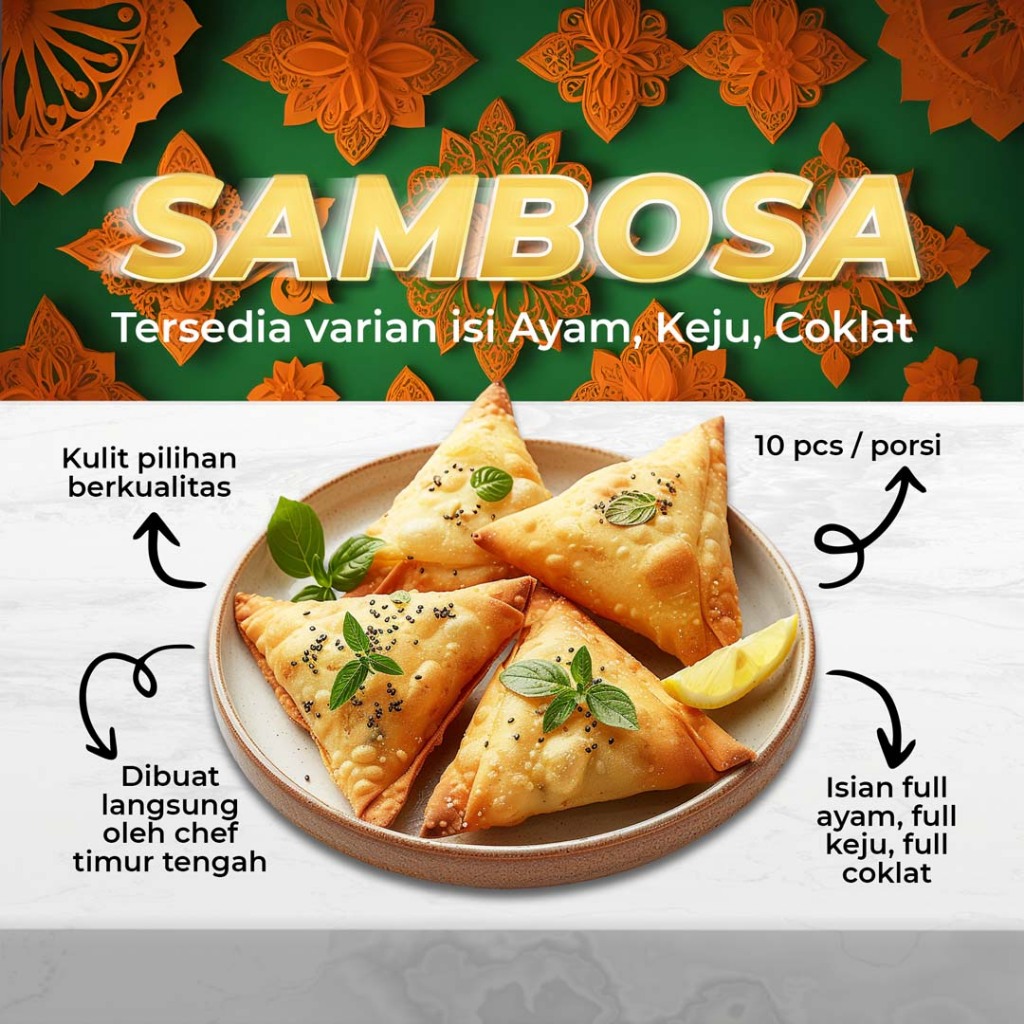 

Sambosa Daging, Ayam, Keju, Coklat