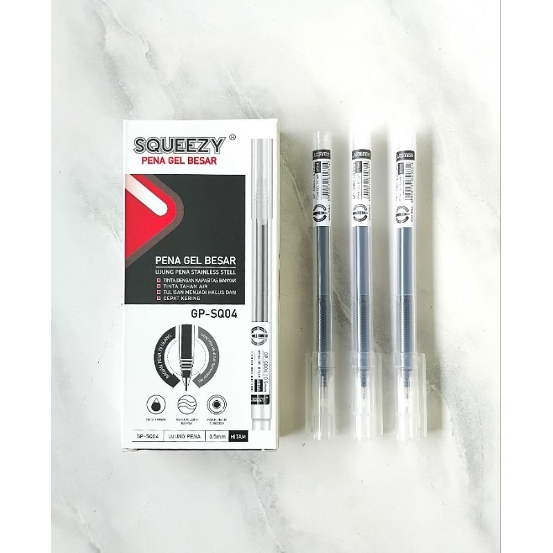

Pena Gel Besar SQUEEZY GP--SQ04 12 Pcs Hitam.