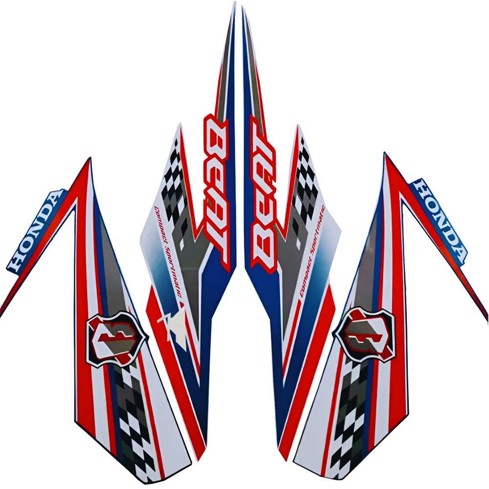 Sticker Striping Motor Honda Beat Fi 2018 Putih Merah Biru list body motor beat Fi 2018