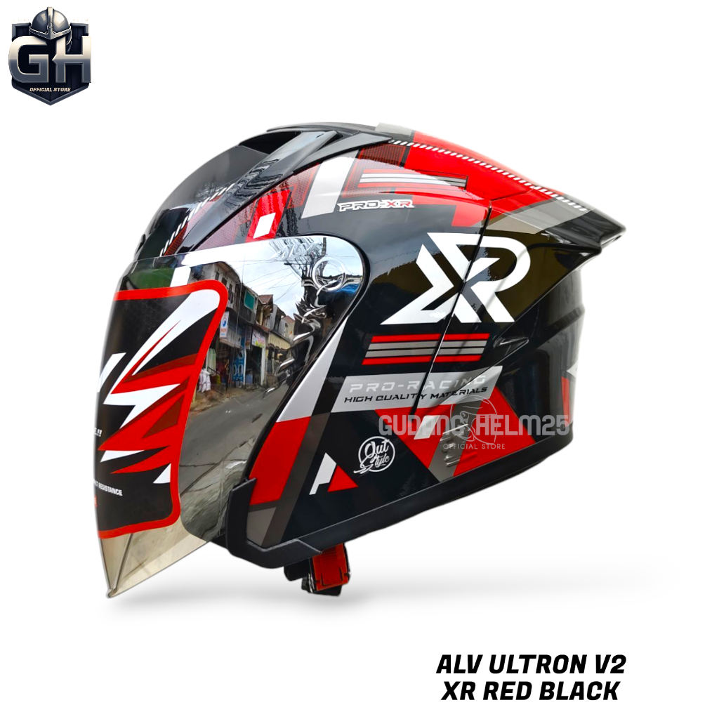HELM ALV ULTRON V2 NEW MOTIF XR BLACK RED HALF FACE SINGLE VISOR Iridium Motorcycle