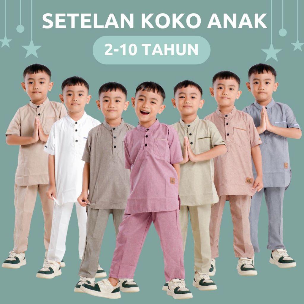 Setelan Anak Laki-laki - Setelan Anak Baju Koko Polos - Baju Koko Anak Laki-laki Usia 2-10 Tahun