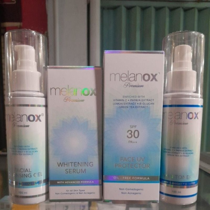 paket melanox uv , melanox whitening serum , melanox cleasing gel , melanox skin toner