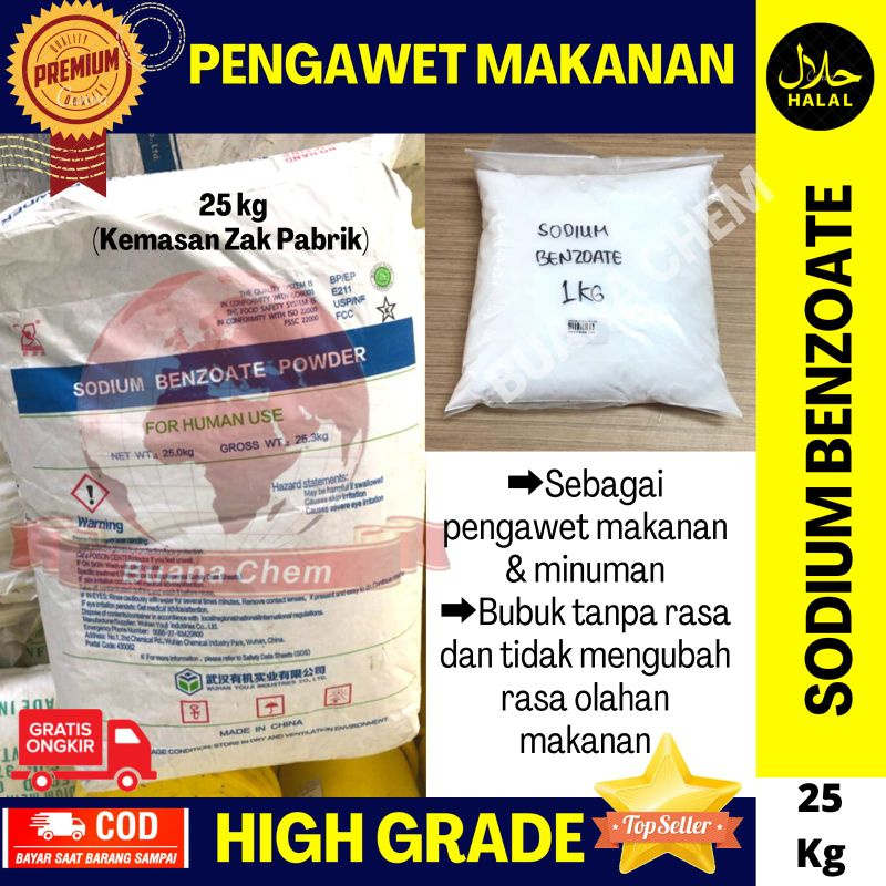 

Sodium Benzoate Food Grade 25 KG / Sodium Benzoat / Pengawet Makanan Minuman