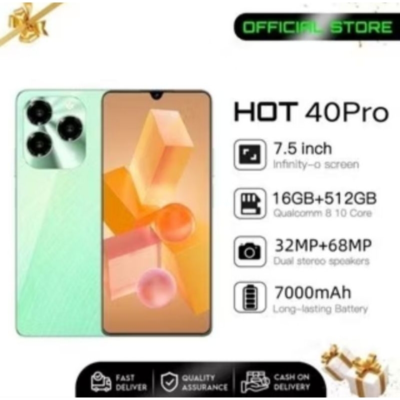 【Bisa COD】HP Murah baru INFINIX Hot40 Pro Smartphone AI 7.5inci Ram16GB Rom 128GB 256GB 512GB 8000mA