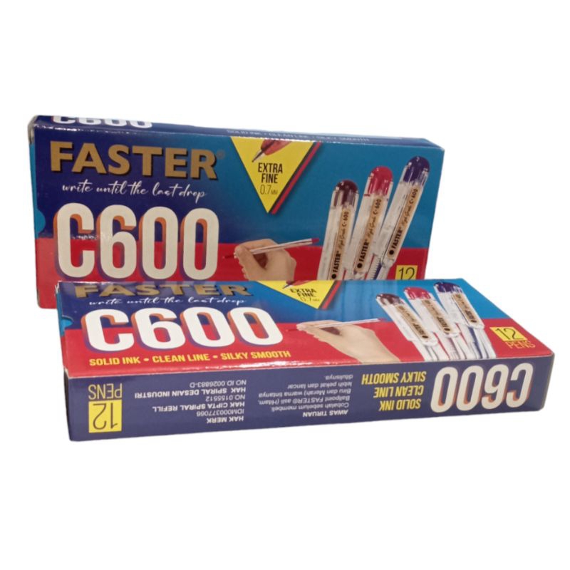 

Pulpen Faster C600 isi 12 pcs (1 pack) - Original Faster dengan Stationery Hitam Tinta