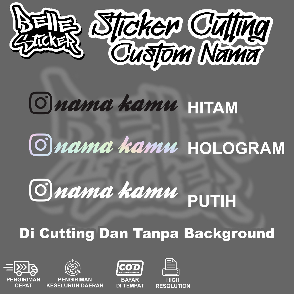 Cutting Stiker Custom Nama Instagram Variasi Motor Mobil Sticker Timbul Dasbor Visor Body Kaca Helm