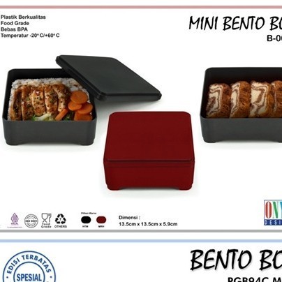 Bento Box Mini Premium Onyx Lunch Box Kecil Kotak Makanan Sayur Lauk Tutup Bento Box Hitam Merah Kot