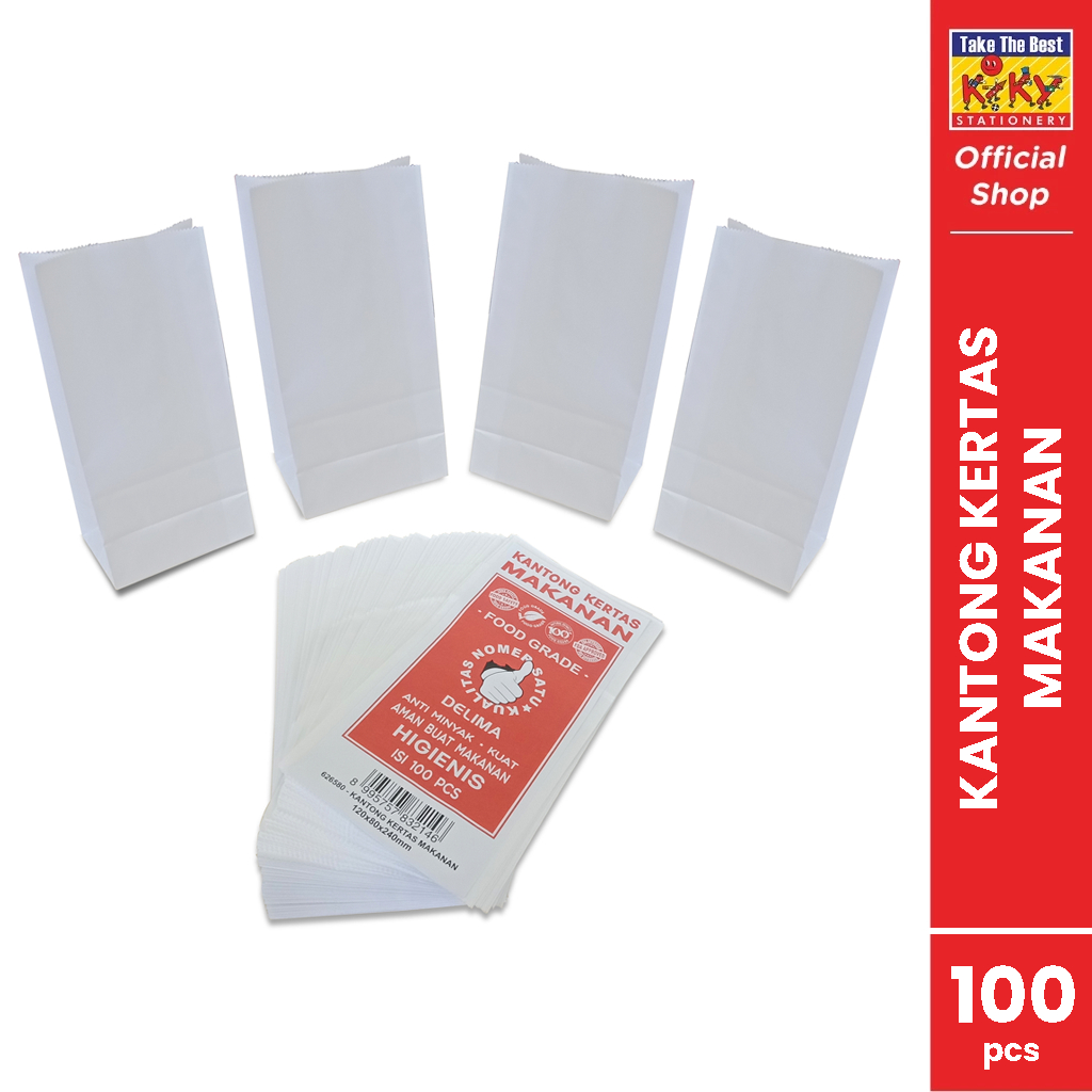 DELIMA Kantong Kertas Makanan Food Grade Putih Polos 12 x 8 x 24 cm