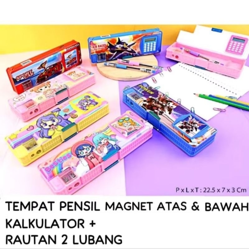 

TEMPAT PENSIL MAGNET KALKULATOR + RAUTAN 2 LUBANG / SPACE ATAS BAWAH / PENCIL CASE