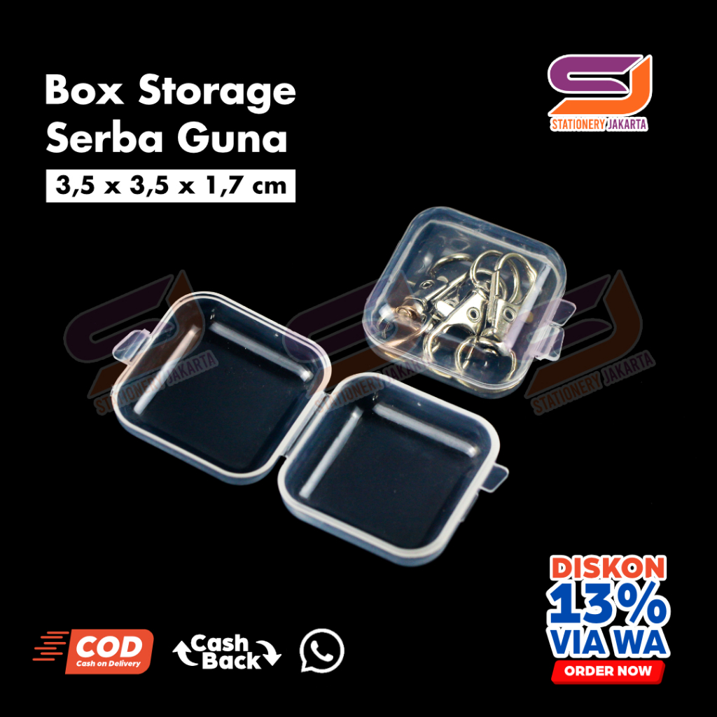 

Tempat Storage Plastik PP Box Transparan 3,5x3,5 x1,7 cm Penyimpanan Organizer Serbaguna Ukuran Mini