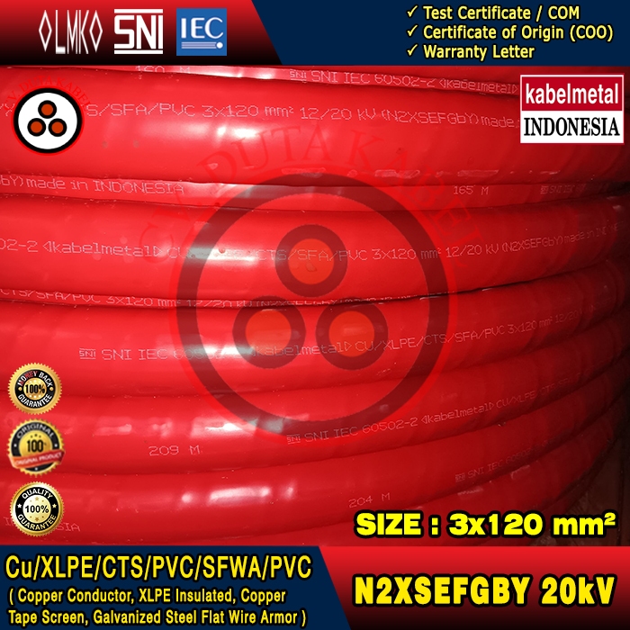 Kabel N2XSEFGBY 3x120 mm2 12/20 (24) kV - Merk Kabelmetal (KMI)