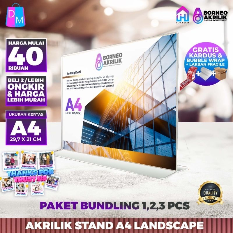 STANDING AKRILIK A4 LANDSCAPE TEMPAT BROSUR AKRILIK STAND LANDSCAPE LIFEHAUSE INDONESIA BORNEO AKRIL