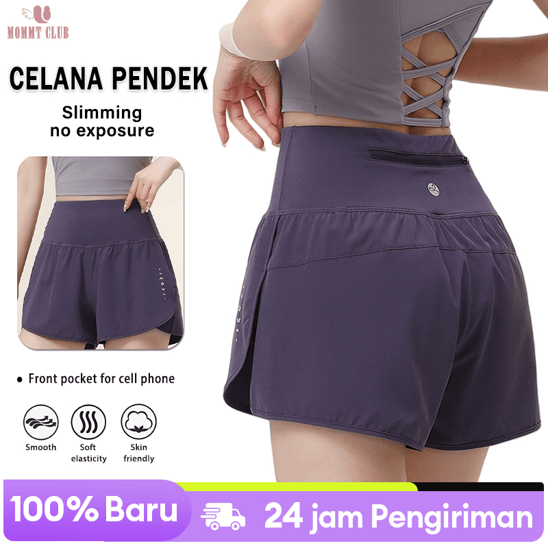 Celana Olahraga Wanita Hidden Pocket Dua Layer Celana Sport Pendek Wanita Hotpants Senam Gym Fitness