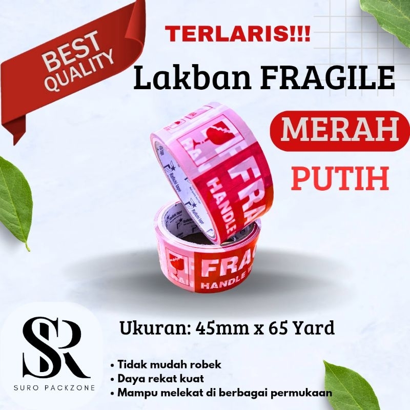

Lakban Fragile merah putih 45mm x 65 yard / isolasi / selotip / Tape Daya lekat kuat