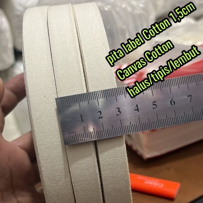 pita label cotton/pita katun lebar 1,5cm kream / canvas katun