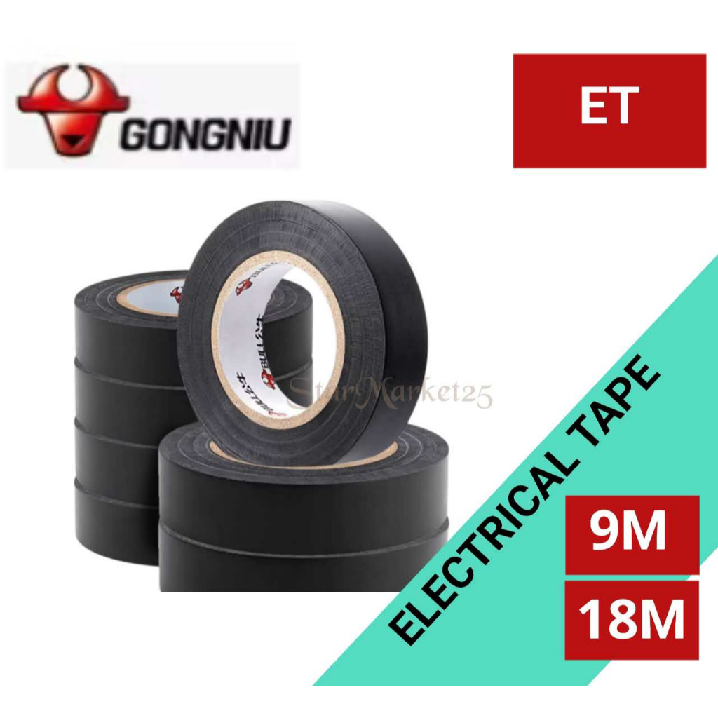 GONGNIU - Isolasi Kabel Listrik Hitam Uk 9M & 18M 0.13MM X 18MM PVC ANTI BAKAR - Electrical Tape "ET