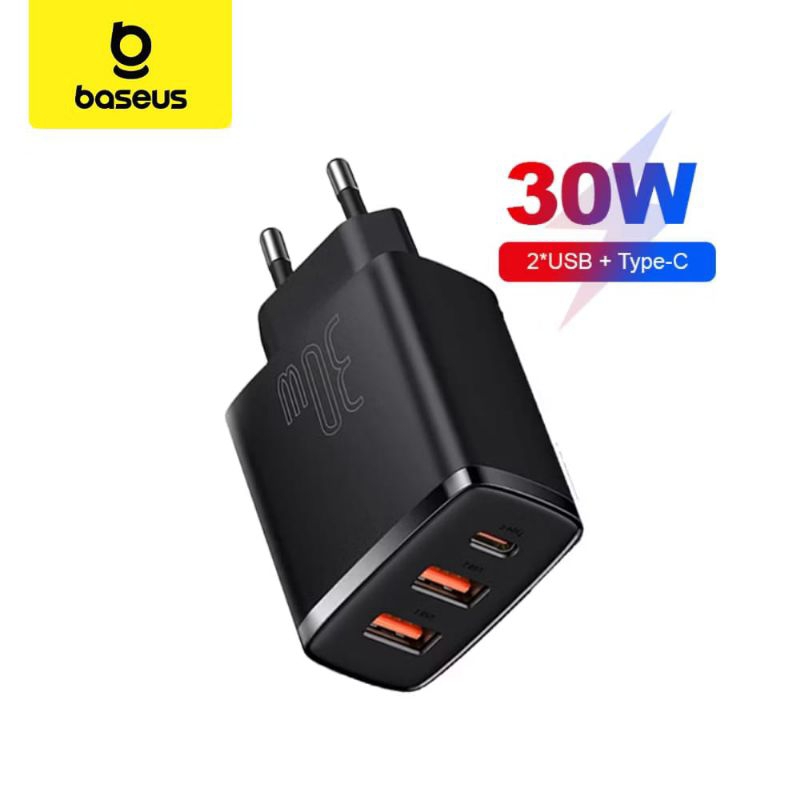 BASEUS Original 30W Kepala Charger Quick Charging Type C dan Dual USB PD Fast Charging