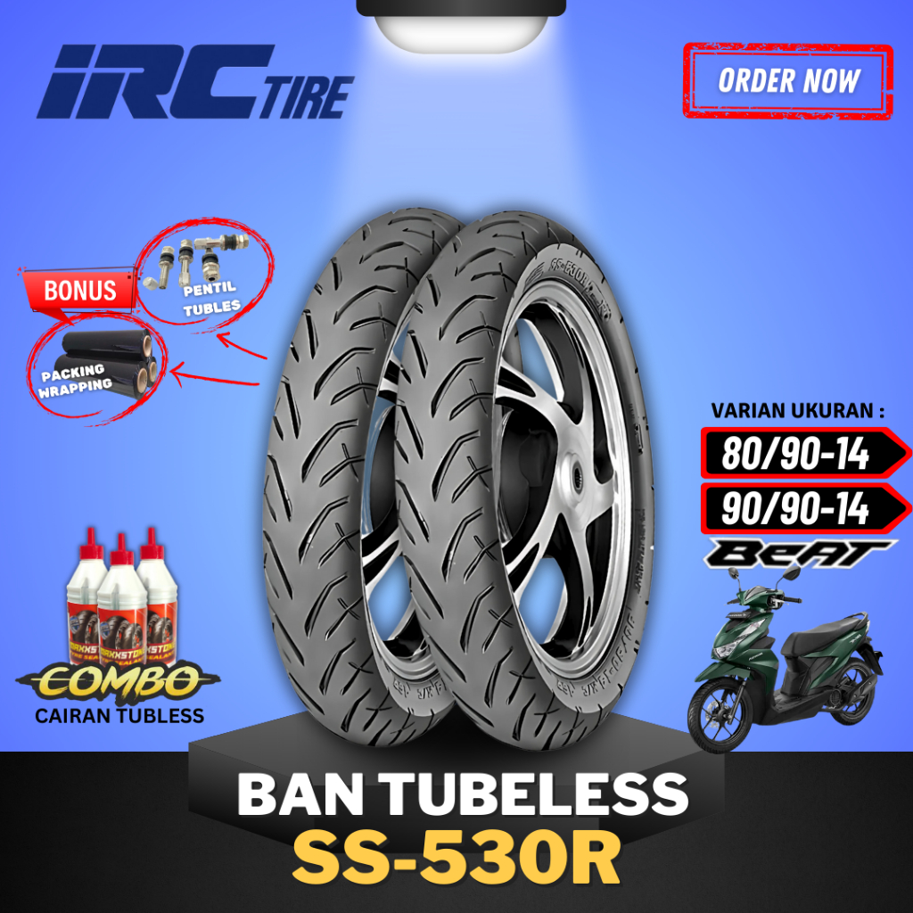 [SEPASANG MURAH] BAN IRC SS530R ( 80/90-14 / 90/90-14 ) RING 14 / BAN TUBELESS IRC SS 530R RING 14 /