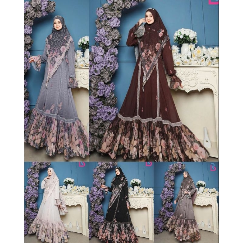 New collection Series By Baraya Syari gamis set syari printing premium gamis lebaran cantik mewah HQ
