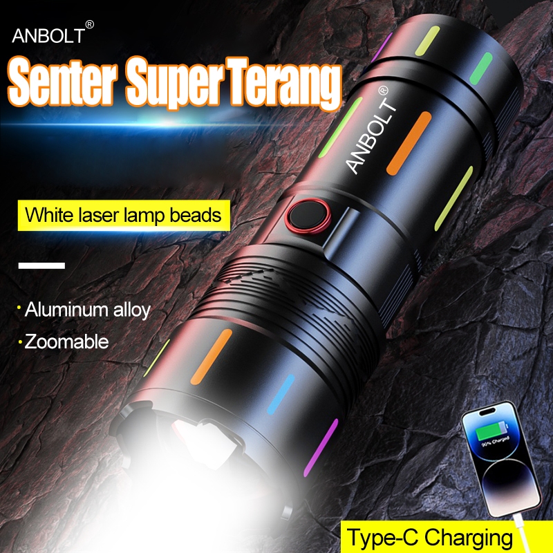 Anbolt G35 Pro Senter LED Super Terang Jarak Jauh 2000 Meter Zoomable Senter 5 Mode Lights Anti Air 