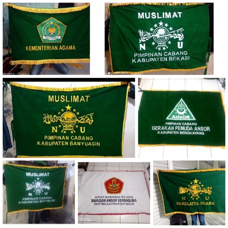 BENDERA PATAKA KEMENAG MUSLIMAT NU ANSOR BANSER BLUDRU RUMBAI EMAS