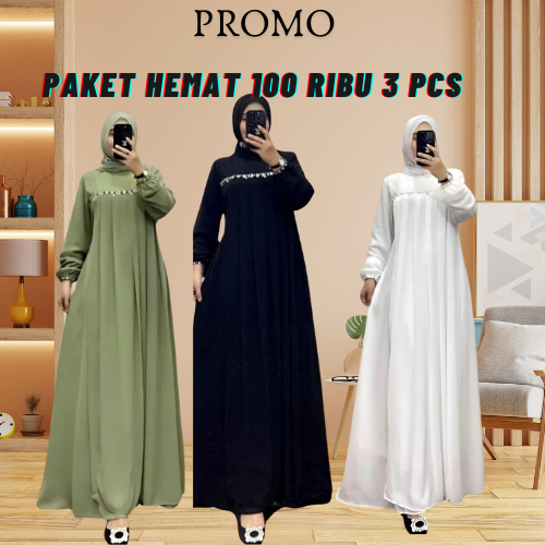 PROMO 100 RIBU 3 PCS PAKET GAMIS WANITA CRINGKLE DAPAT 3 PCS