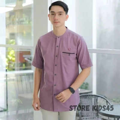 Baju Koko Pria Dewasa Warna Lavender / Mouve Lengan Pendek Atasan Muslim Koko Kurta Zidan