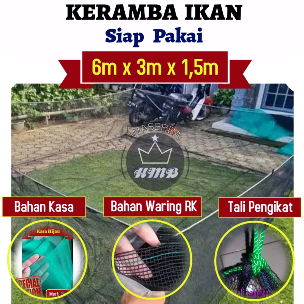Keramba Ikan Waring Hitam Kasa Hijau Hapa Jaring Apung Ukuran 6m x 3m x 1,5m