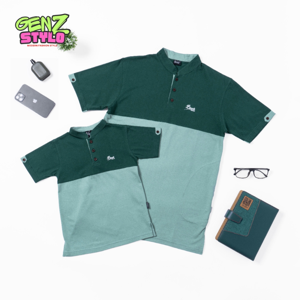 Kurta Kaos Couple | Kurta Kaos Ayah Dan Anak Hijau Sage - Anak, baju Muslim Koko Pendek