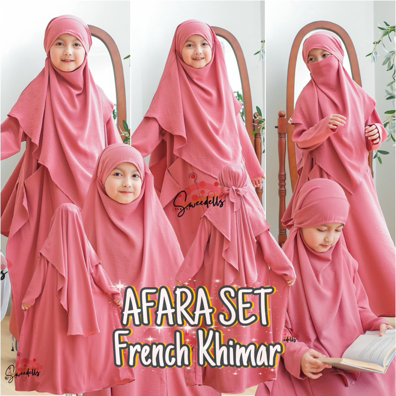 Sweedells / AFARA GAMIS ANAK FRENCH KHIMAR SET DUSTY/ Usia 3 - 13 Tahun Gamis Syar'i Bahan LINEN CRI