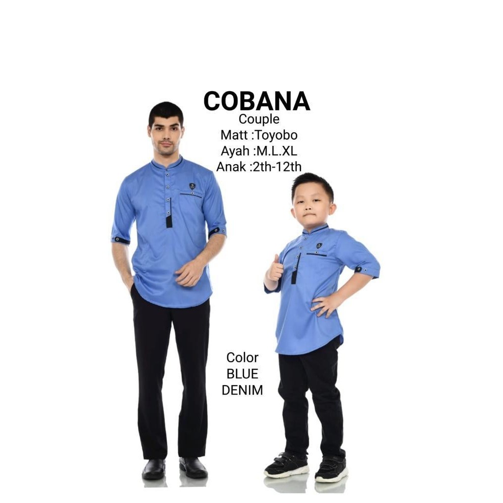 cobana couple Cobana Moslem - Baju Koko Ayah Dan Anak Warna Denim - Kemeja Koko Kurta Cobana Couple 