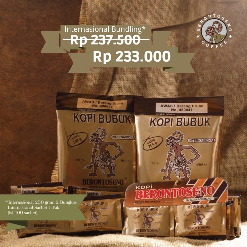 

Kopi Berontoseno Bundling Internasional 250 gram + 100 Sachet Inter