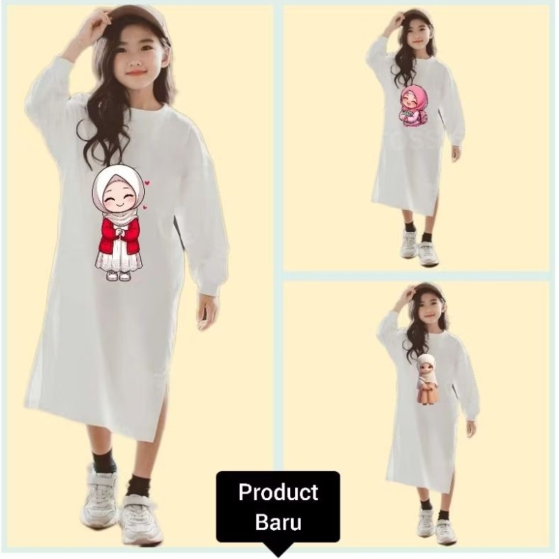 Dress Anak perempuan Karakter Muslim Putih | Tunik Anak Perempuan karakter Muslim Putih