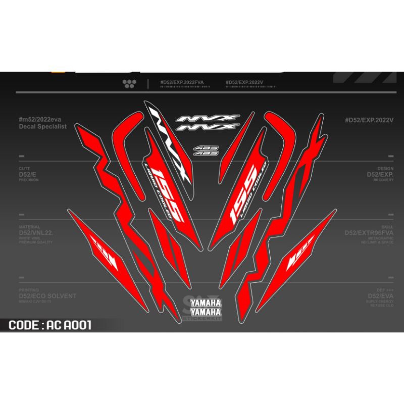 Decal Sticker Striping Variasi Transparan Uv Aerox Conected/Decal Yamaha Aerox nvx/Striping Yamaha A