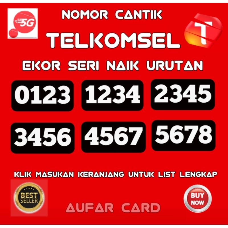 Kartu Perdana Nomor Cantik Telkomsel Simpati Seri Naik Super 1234 2345 3456 4567 5678