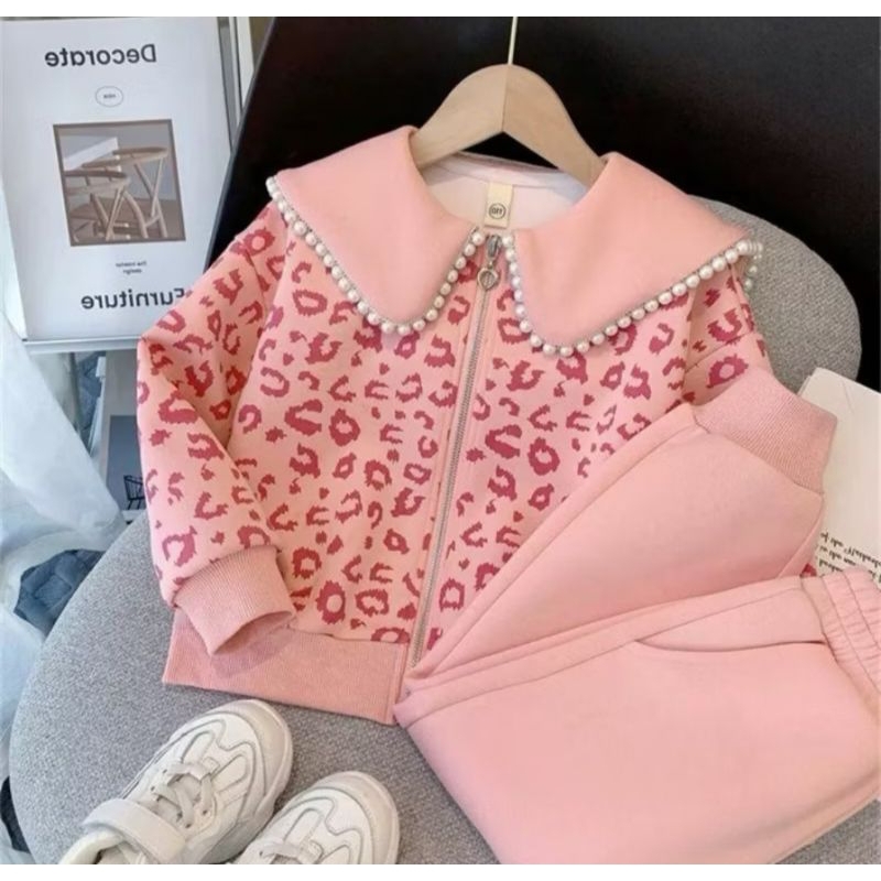 SETELAN JAKET leopard pink 3-6th
