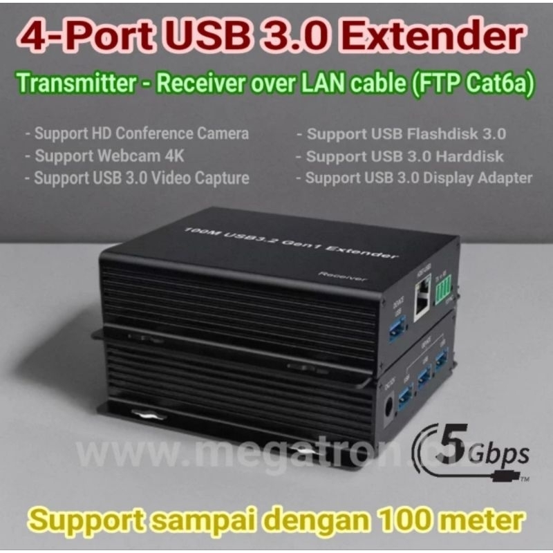 USB 3.0 Extender over LAN Cable RJ45 (Cat6a) - 100m - Support Webcam 4K / Conference Camera / USB Display Adapter dll