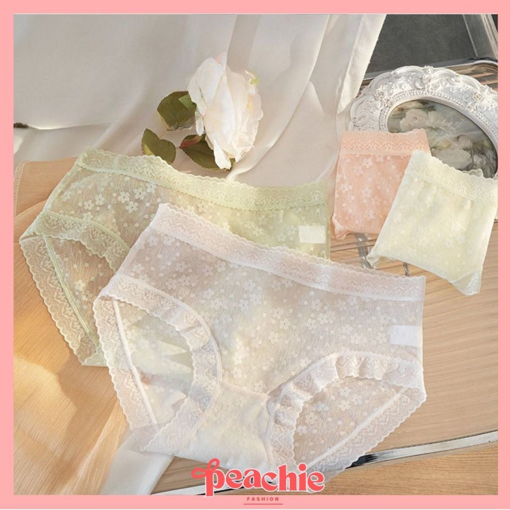 PEACHIE | CD1907 Celana Dalam Wanita Renda Transparan Bahan Lace Seamles Underwear CD Sempak Korea