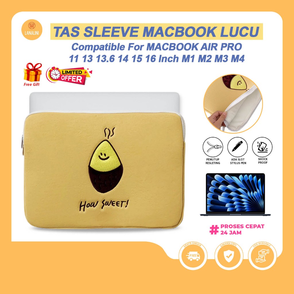 Tas Sarung Laptop Portable Bag Macbook New Air Pro 13 13.6 13.3  14 15 16  M1 M2 M3 M4 2024 A3113 A3