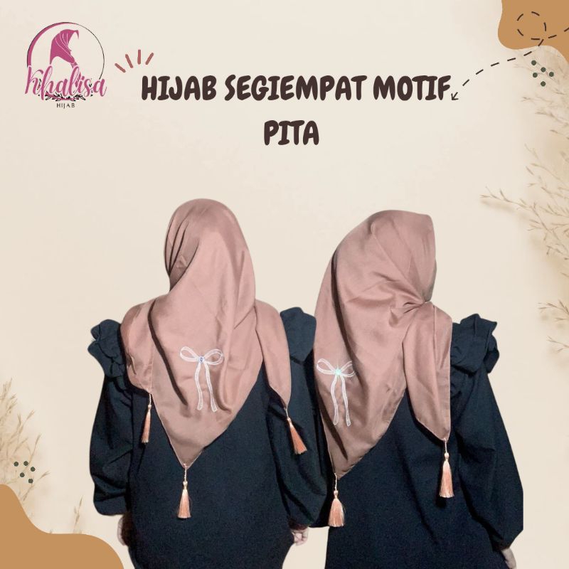 Khalisa Hijab Segiempat Motif Pita Besar Premium