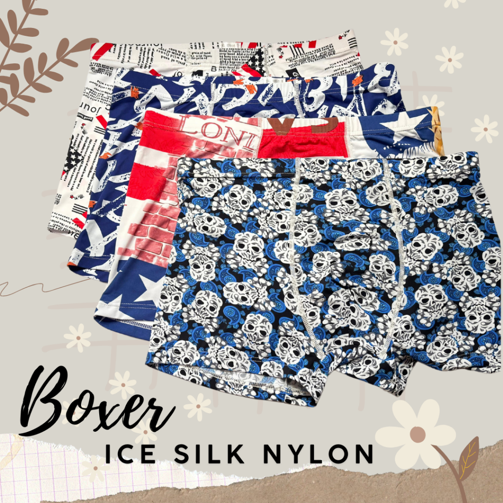 Celana Dalam Pria Boxer Pendek Laki Laki CD Bahan Ice Silk Nylon Premium