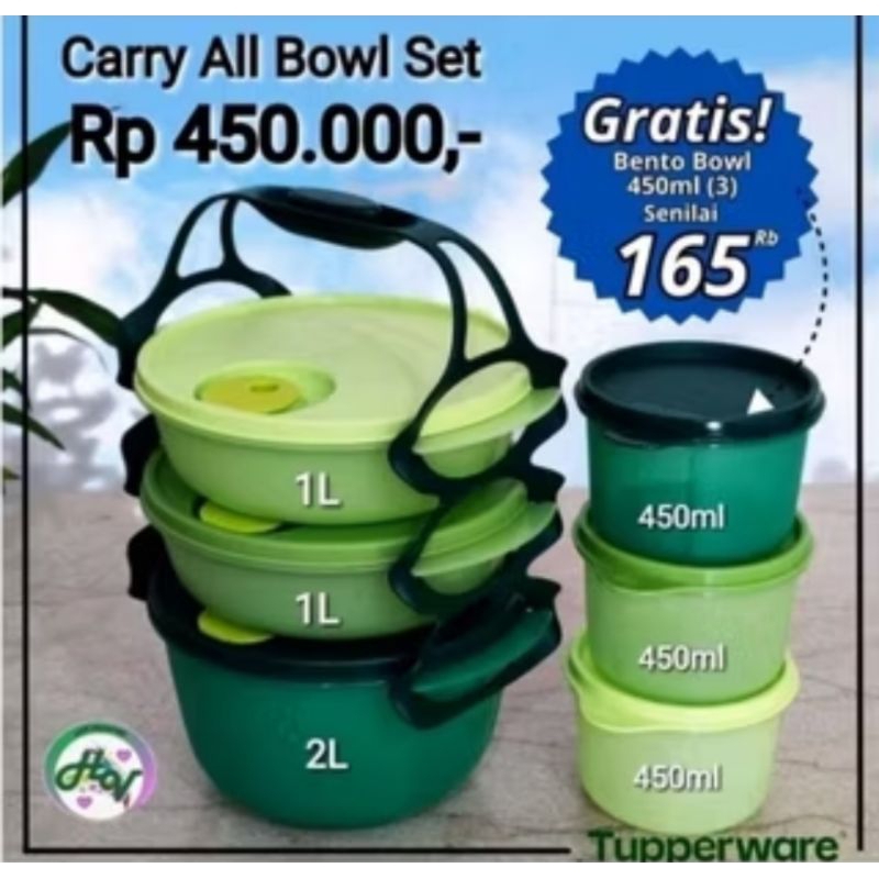 Carry All Bowl set Tupperware free Bento bowl / Rantang Tupperware set free