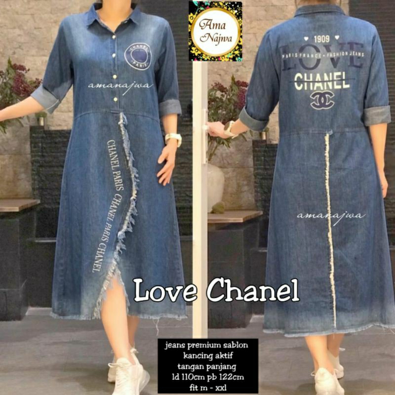 Love Long tunik Jeans wash tebal JUMBO ld 110 fit XXL / amj