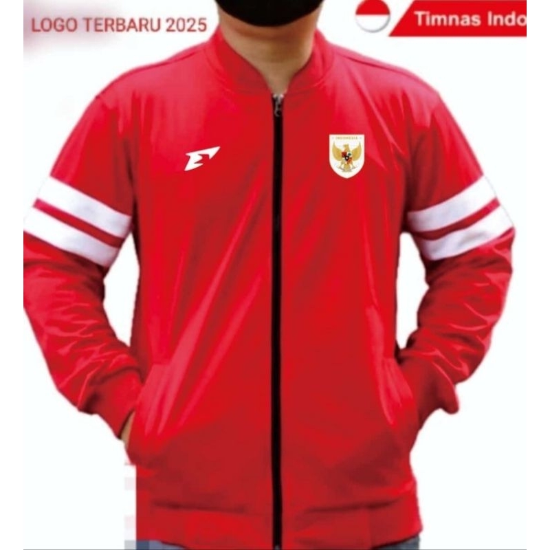 jaket merah strip putih indonesia