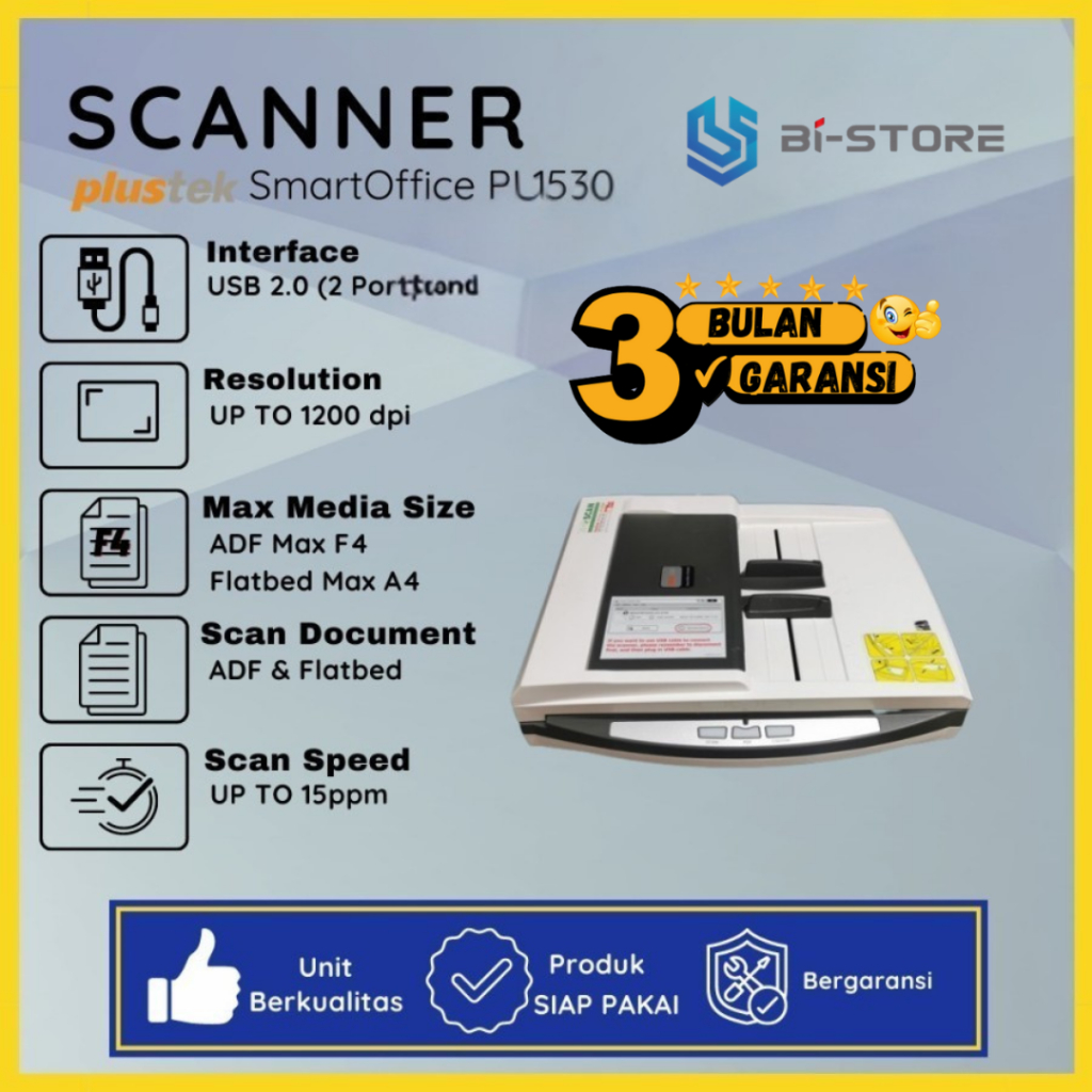 Scanner Folio Plustek SmartOffice PL1530 Scanner Dengan 2 Port USB