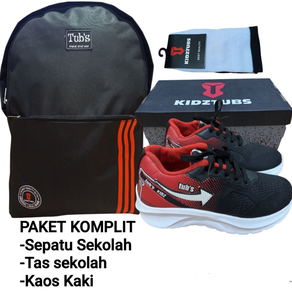 KIDZTUBS Sepatu Sekolah Anak Paket Komplit Sepatu Sekolah + Tas Sekolah + Kaos Kaki TUBS1114022225