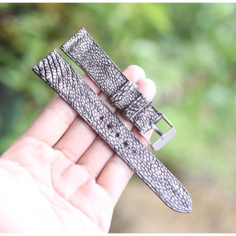 Strap Jam Tangan Kulit Ostrich Slim Smoke Grey Free Buckle