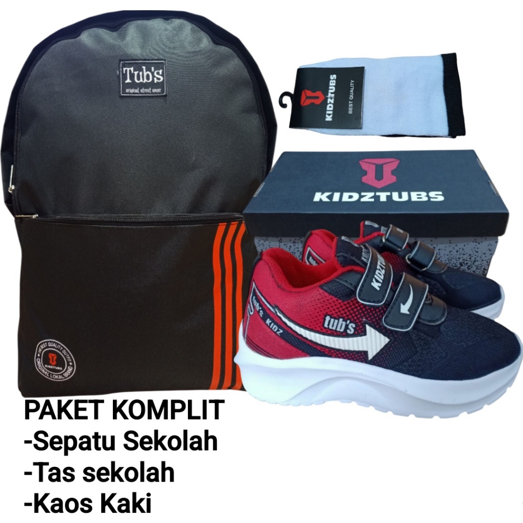 KIDZTUBS Sepatu Sekolah Anak Paket Komplit Sepatu Sekolah + Tas Sekolah + Kaos Kaki TUBS1035022225